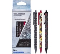 Набор шариковых ручек Hatber автоматическая Игра престолов Синяя 0.7мм 6ШТ в картонной коробке, 24шт. 083354