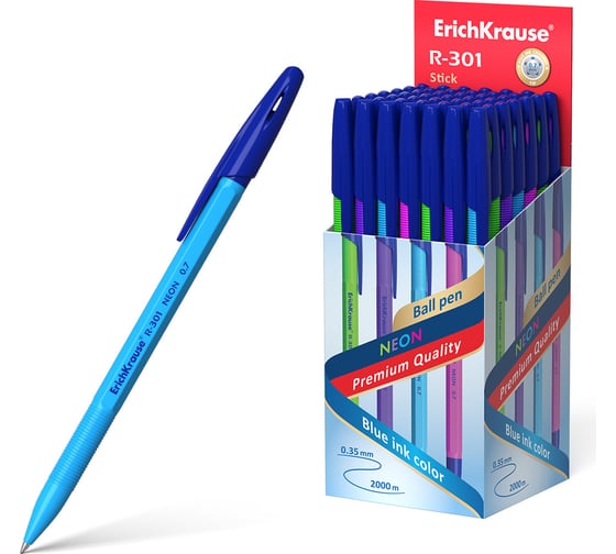 Шариковая ручка ErichKrause R-301 Stick Neon 0.7, цвет чернил синий, 50 шт. в упаковке 53342 1