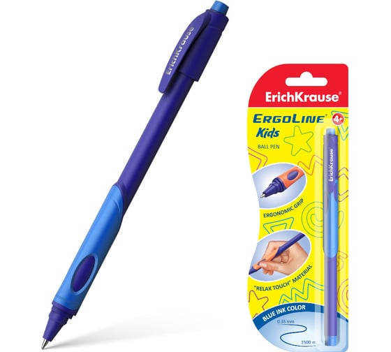 Шариковая ручка ErichKrause ErgoLine Kids Stick&Grip Neon Ultra Glide Technology, цвет чернил синий 41540