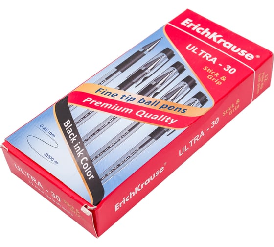 Шариковая ручка ErichKrause ULTRA-30 Stick&Grip Classic, цвет чернил черный, 12 шт. в упаковке 19614