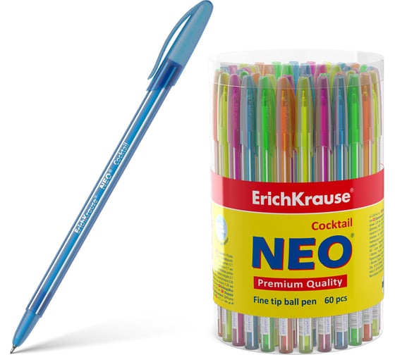 Шариковая ручка ErichKrause Neo Stick Cocktail 0.7, цвет чернил синий, 60 шт. в упаковке 33518 1