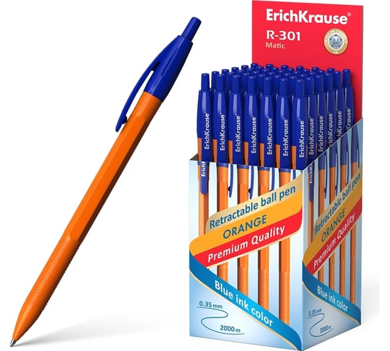 Автоматическая шариковая ручка ErichKrause R-301 Matic Orange 0.7, цвет чернил синий 50 шт 38512