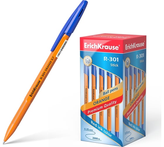 Шариковая ручка ErichKrause R-301 Stick Orange 0.7, цвет чернил синий, 50 шт. в упаковке 43194 1