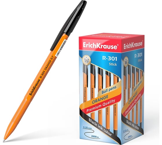 Шариковая ручка ErichKrause R-301 Stick Orange 0.7, цвет чернил черный, 50 шт. в упаковке 43195