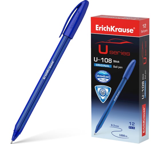 Шариковая ручка ErichKrause U-108 Stick Original 1.0, Ultra Glide Technology, цвет чернил синий, 12 шт. в упаковке 53738