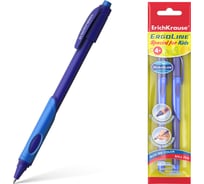Шариковая ручка ErichKrause ErgoLine Kids Stick&Grip NeonUltra Glide Technology, цвет чернил синий, синяя грип-зона, 2 шт. в упаковке 58523