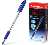 Шариковая ручка ErichKrause U-109 Stick&Grip Classic 1.0, Ultra Glide Technology, цвет чернил синий, 12 шт. в упаковке 53742