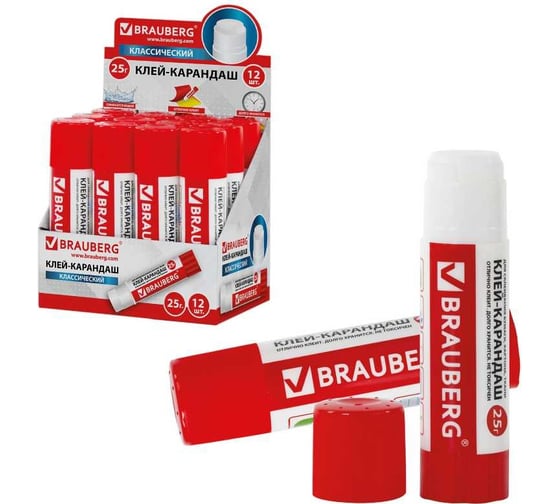 Клей-карандаш BRAUBERG 25 г, 12 шт. 880100