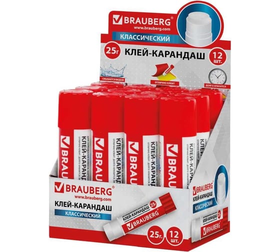Клей-карандаш BRAUBERG 25 г, 12 шт. 880100