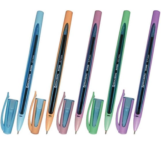 Шариковая ручка BRAUBERG bomb gt pastel, синяя, 36 штук, прорезиненный корпус, узел 0.7 мм, линия письма 0.35 мм 880412
