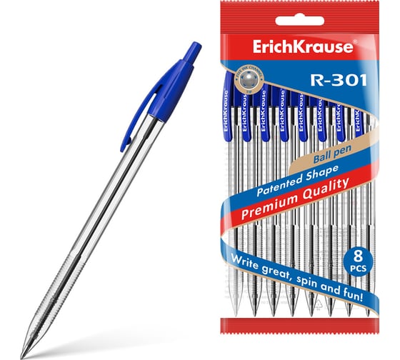 Набор из 8 шариковых автоматических ручек ErichKrause R-301 Classic Matic 1.0, цвет чернил синий 56612 1