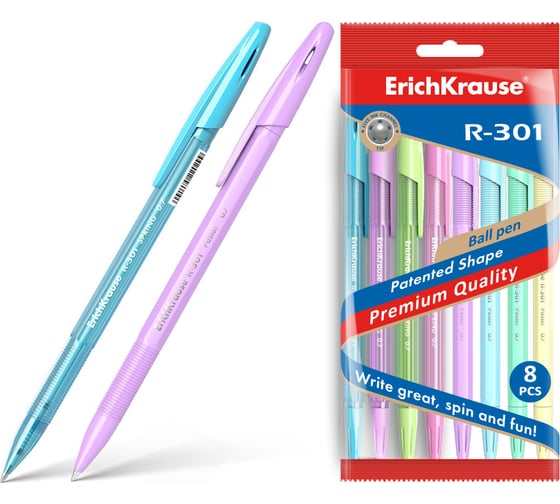 Набор из 8 шариковых ручек ErichKrause R-301 Stick Spring/ Pastel 0.7, цвет чернил синий 58711 1