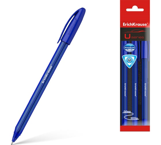 Набор из 3 шариковых ручек ErichKrause U-108 Stick Original 1.0, Ultra Glide Technology, цвет чернил синий 48074