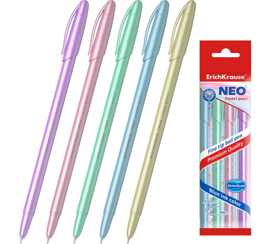Набор из 4 шариковых ручек ErichKrause Neo Stick Pastel 0.7, цвет чернил синий 54526 1