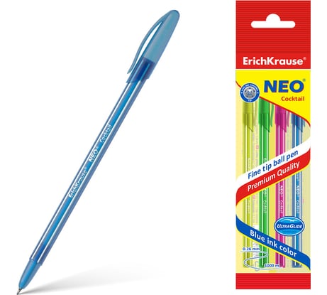 Набор из 4 шариковых ручек ErichKrause Neo Stick Cocktail 0.7, цвет чернил синий 43729