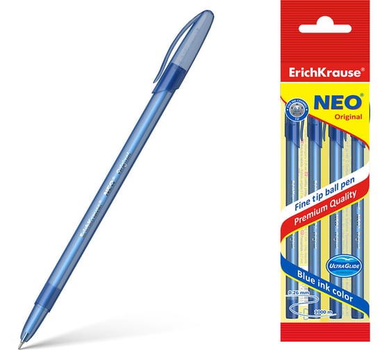 Набор из 4 шариковых ручек ErichKrause Neo Stick Original 0.7, цвет чернил синий 47634