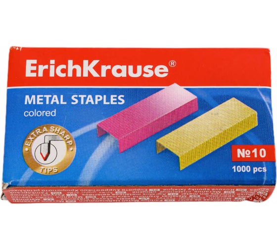 Скобы №10 ErichKrause цветные, коробка 1000 шт. 7140