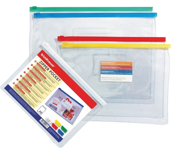 Zip-пакет ErichKrause PVC Zip Pocket, A4, пластиковый, прозрачный, 12 шт. в упаковке 2935 1