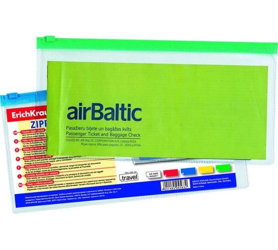 Zip-пакет ErichKrause PVC Zip Pocket, Travel, пластиковый, прозрачный, 12 шт. в упаковке 4563