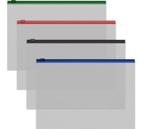 Zip-пакет ErichKrause Fizzy Clear c цветной молнией, A4, пластиковый, прозрачный, ассорти, 12 шт. в упаковке 50326