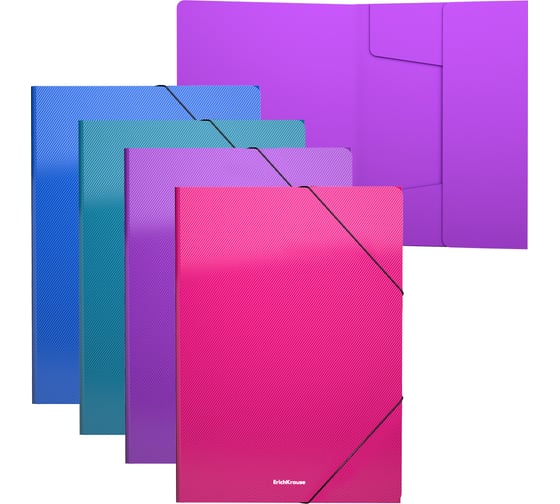 Папка на резинках ErichKrause Diagonal Vivid, A4, пластиковая, ассорти, 4 шт. в упаковке 50380
