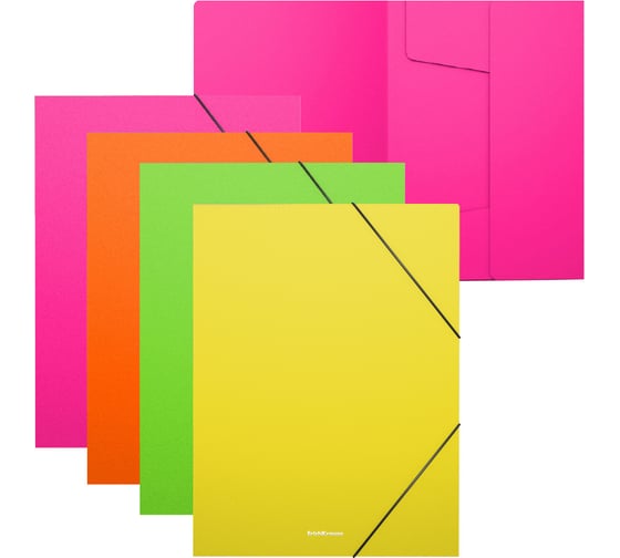 Папка на резинках ErichKrause Matt Neon, A4, пластиковая, ассорти, 4 шт. в упаковке 50388