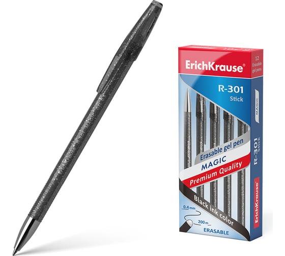 Гелевая ручка сo стираемыми чернилами ErichKrause R-301 Magic Gel Stick 0.5, цвет чернил черный, 12 шт. в упаковке 46435 1