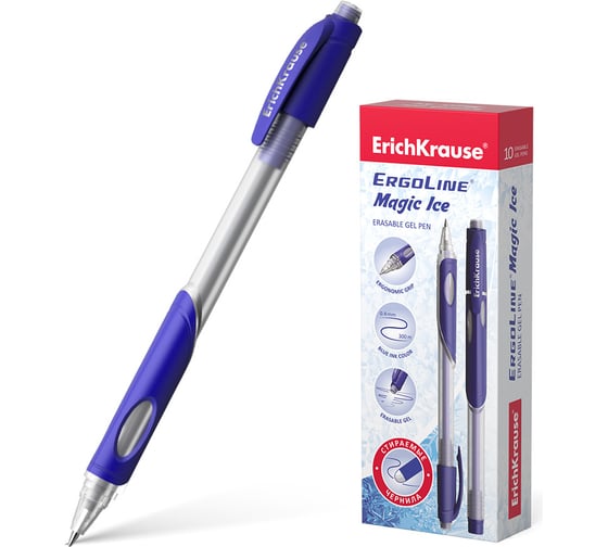 Гелевая ручка сo стираемыми чернилами ErichKrause ErgoLine Magic Ice Stick 0.5, цвет чернил синий, 10 шт. в упаковке 48010