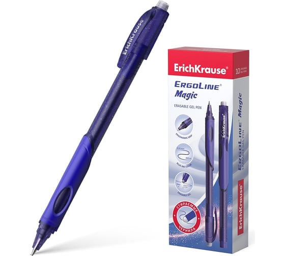 Гелевая ручка сo стираемыми чернилами ErichKrause ErgoLine Magic Stick 0.5, цвет чернил синий, 10 шт. в упаковке 47981