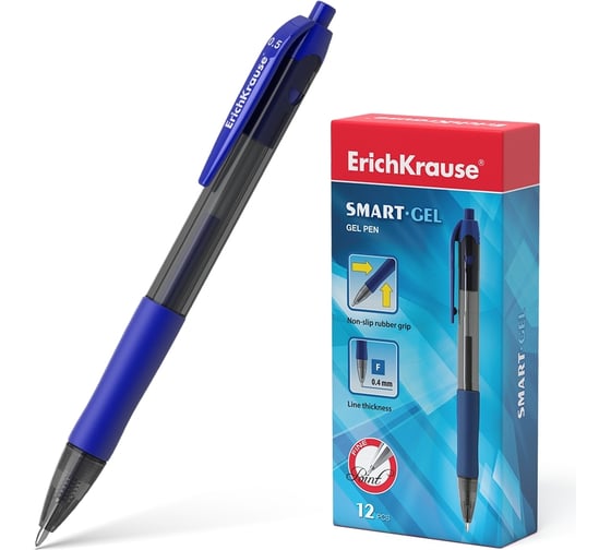 Автоматическая гелевая ручка ErichKrause Smart-Gel Stick&Grip 0.5, цвет чернил синий, 12 шт. в упаковке 39011 1