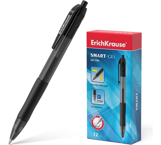 Автоматическая гелевая ручка ErichKrause Smart-Gel Stick&Grip 0.5, цвет чернил черный, 12 шт. в упаковке 39012