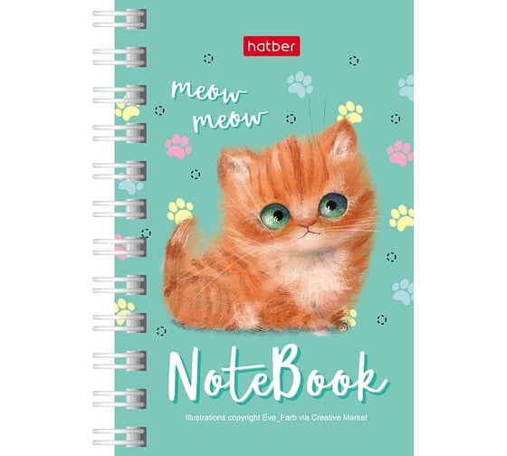 Записная книжка Hatber 40л А7ф 67x102мм клетка серия Кошарики, 144шт. 076721 1