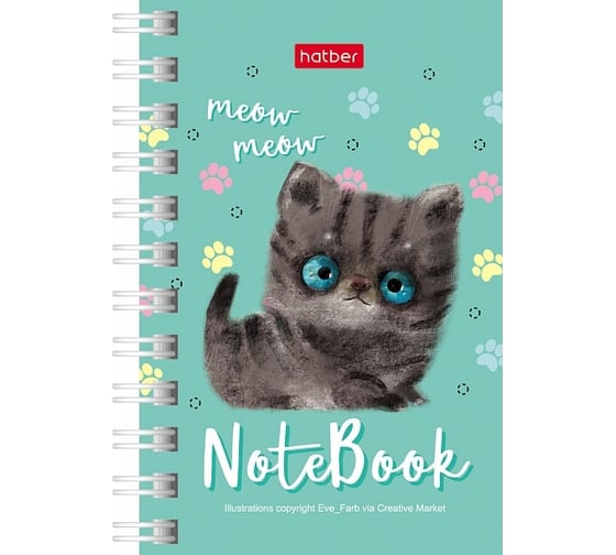 Записная книжка Hatber 40л А7ф 67x102мм клетка серия Кошарики, 144шт. 076721