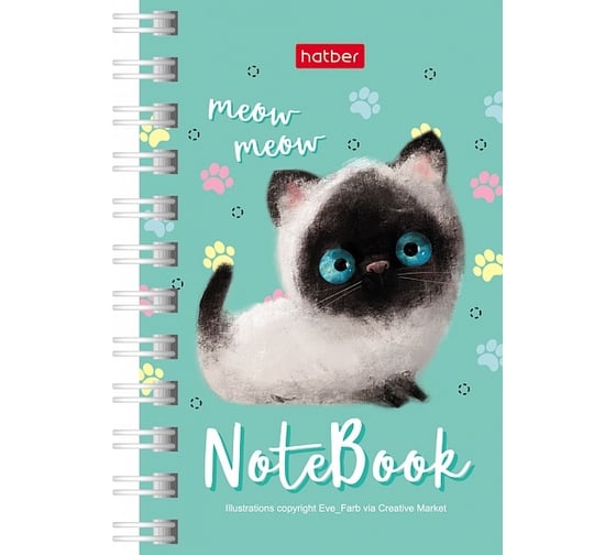 Записная книжка Hatber 40л А7ф 67x102мм клетка серия Кошарики, 144шт. 076721
