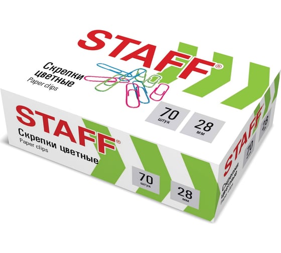Скрепки Staff 28 мм, цветные, 70 штук 271708