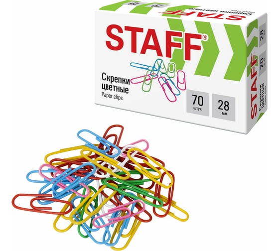Скрепки Staff 28 мм, цветные, 70 штук 271708