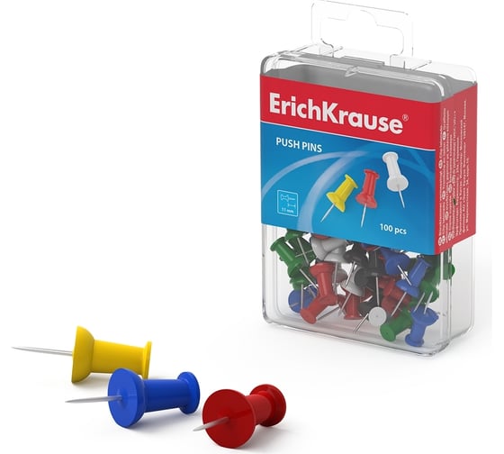 Кнопки ErichKrause Classic, силовые, ассорти, в пластиковой коробке по 100 шт. 19749