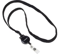 Держатель-рулетка для бейджа Hatber 70 см, на шнурке, петелька, с клипом, черный, в блистере, 20 шт в упаковке 079249