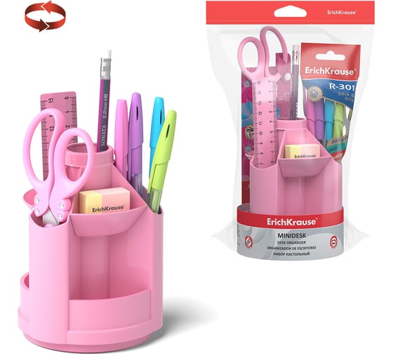 Настольный вращающийся пластиковый набор ErichKrause Mini Desk, Pastel, розовый 53231