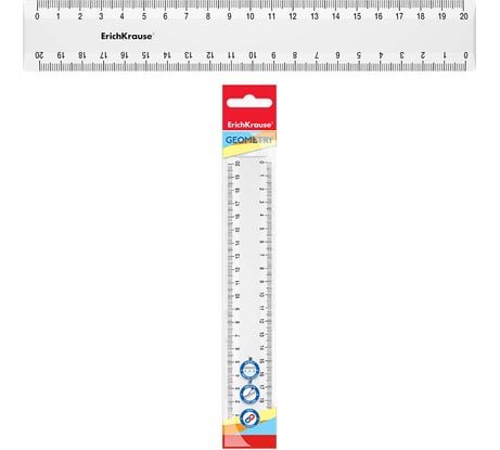 Линейка ErichKrause пластиковая Классика, 20 см, пакет, белый 53876