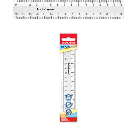 Линейка ErichKrause пластиковая Классика, 15 см, пакет, белый 53871