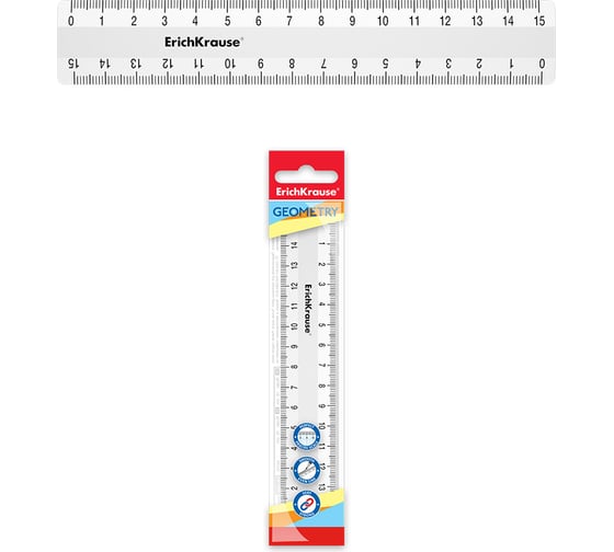 Пластиковая линейка ErichKrause Classic, 15 см, белый, в пакете 53871