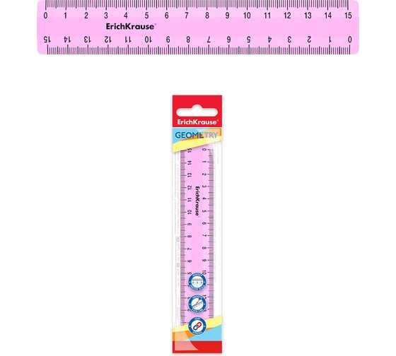 Пластиковая линейка ErichKrause Pastel, 15 см, розовый 49535