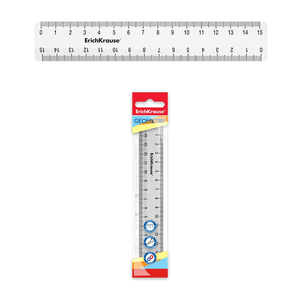 Пластиковая линейка ErichKrause Clear, 15 см, прозрачный 52972 ...