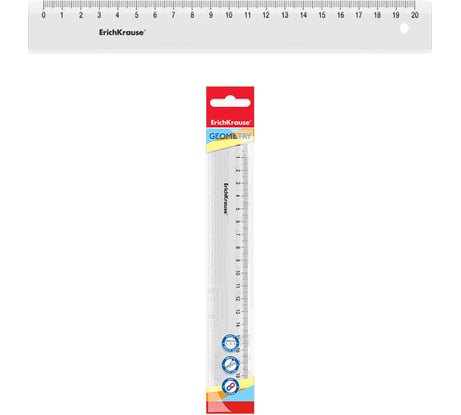Линейка ErichKrause пластиковая Прозрачность, 20 см, пакет, прозрачный 49498
