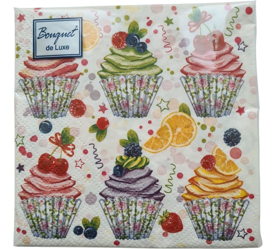 Салфетки EUROHOUSE Сладкие пирожные Bouquet de Luxe 24x24 см, 3 слоя, 25 штук 37100 1