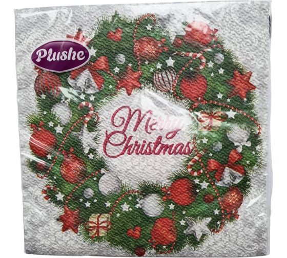 Бумажные салфетки EUROHOUSE 33х33 см, 2-слойные, 15 шт., рождественский веночек нг 16010 1