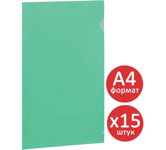 Папка-уголок BRAUBERG 15 шт., а4, зеленая 880524