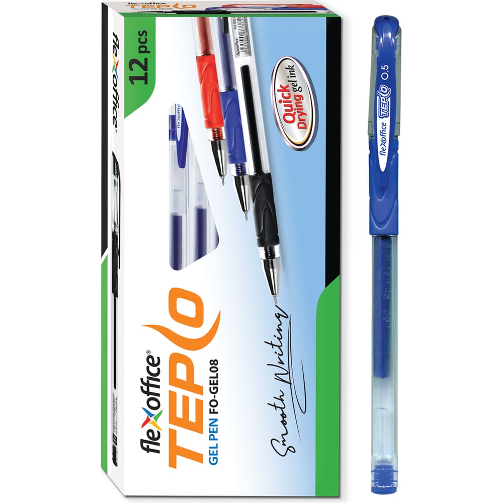 Гелевая ручка flexoffice tepco синяя, 12 шт. fo-gel08 blue