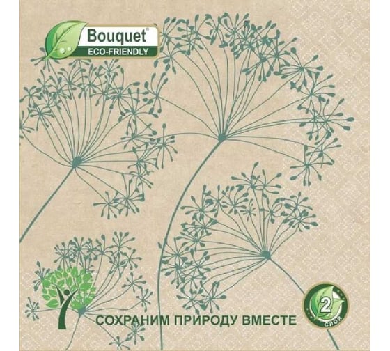 Бумажные салфетки EUROHOUSE Крафт Гармония, Bouquet eco-friendly 33x33 см, 2 слоя, 25 л 57005 1